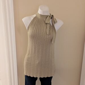 Cache gold sparkly sweater tank with neck bow size XS